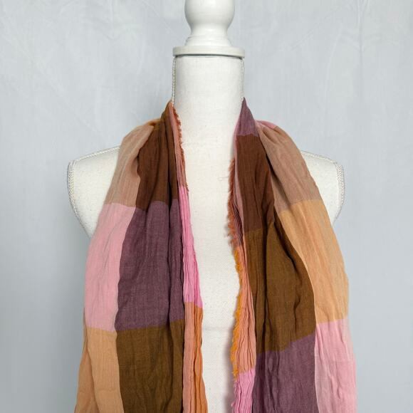 Universal Thread Cotton Scarf Fringe Hem Checkered Scarf Shawl Wrap Boho - Picture 2 of 6